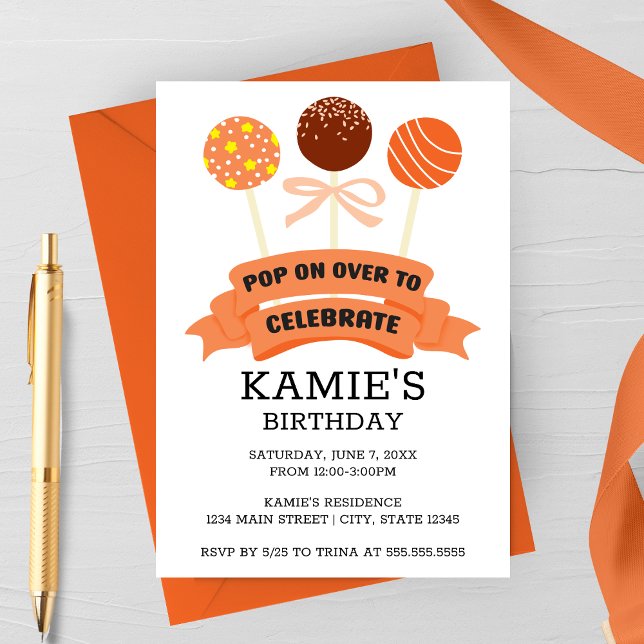 Invitación Naranja Cake Pops Fiesta de cumpleaños (Subido por el creador)