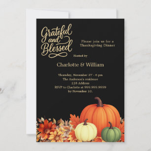 Invitación Naranja calabaza agradecida cena de Acción de Grac