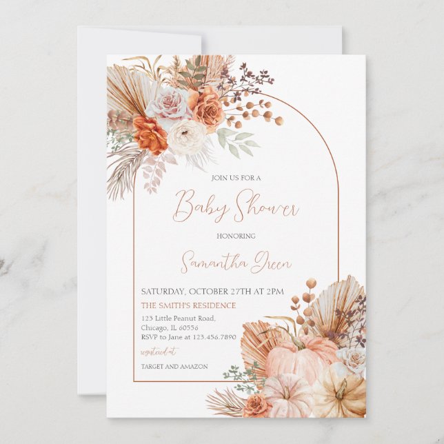 Invitación Naranja Calabaza Camión Baby Shower (Anverso)