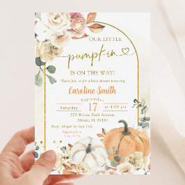 Invitación Naranja Calabaza Floral Otoño Baby Shower