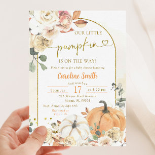 Invitación Naranja Calabaza Floral Otoño Baby Shower