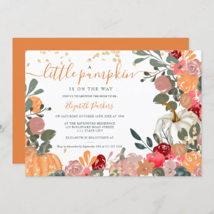 Invitación Naranja calabaza floral roja caída de bebé ducha
