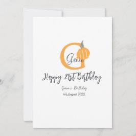 Invitación Naranja calabaza otoño cumpleaños 21 gris pastel o