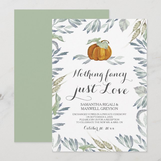Invitación Naranja Calabaza Verdor Nada Fancy Love (Anverso / Reverso)