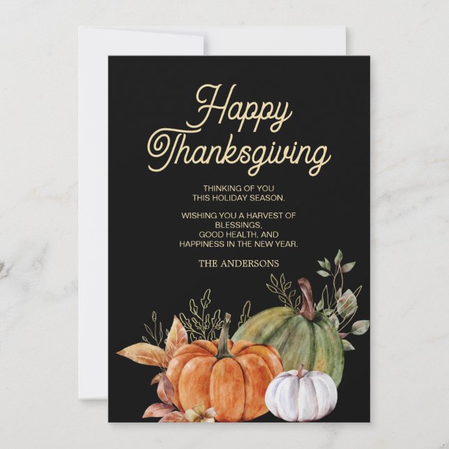 Invitación Naranja Calabazas Blancas Negro Feliz Día de Acció (Anverso)
