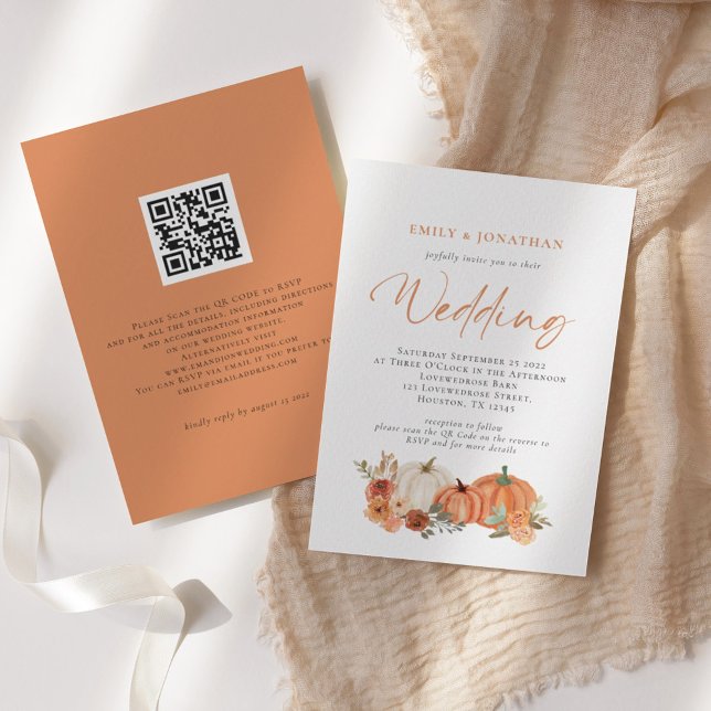 Invitación Naranja Calabazas Florales Otoño Código QR Boda In (Subido por el creador)