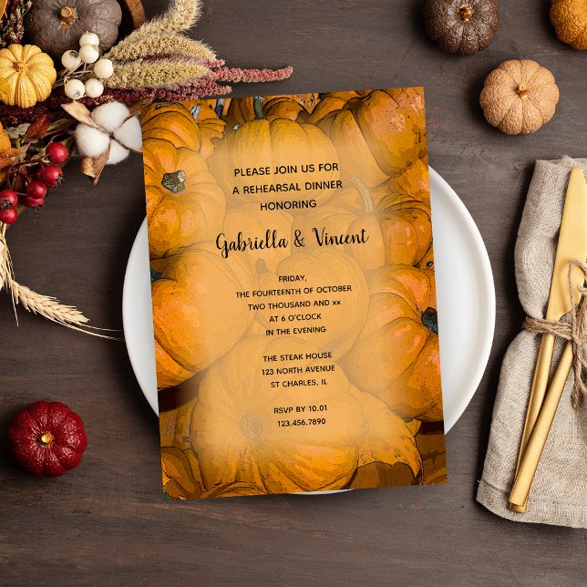 Invitación Naranja Calabazas otoñales Boda Ensayo Cena (Subido por el creador)