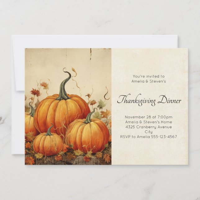 Invitación Naranja Calabazas Rústica Escena de Otoño Día de A (Anverso)