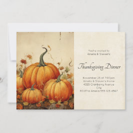 Invitación Naranja Calabazas Rústica Escena de Otoño Día de A