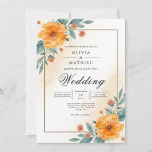 Invitación Naranja cálido Boda de arco floral
