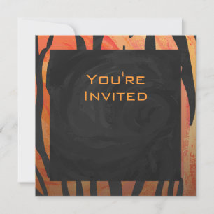 Invitación Naranja caliente de tigres monogramo y patrón de i