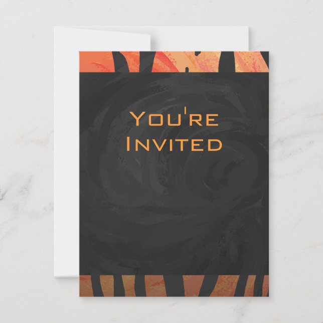Invitación Naranja caliente de tigres monogramo y patrón de i (Anverso)