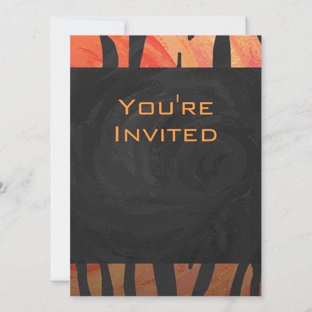 Invitación Naranja caliente de tigres monogramo y patrón de i (Anverso)