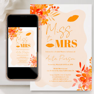 Invitación Naranja caliente marco ondulado boho ducha de novi