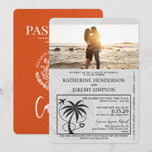 Invitación Naranja Cancun Passport Boda