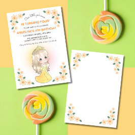 Invitación Naranja caprichoso vestido Princesa Floral Cumplea