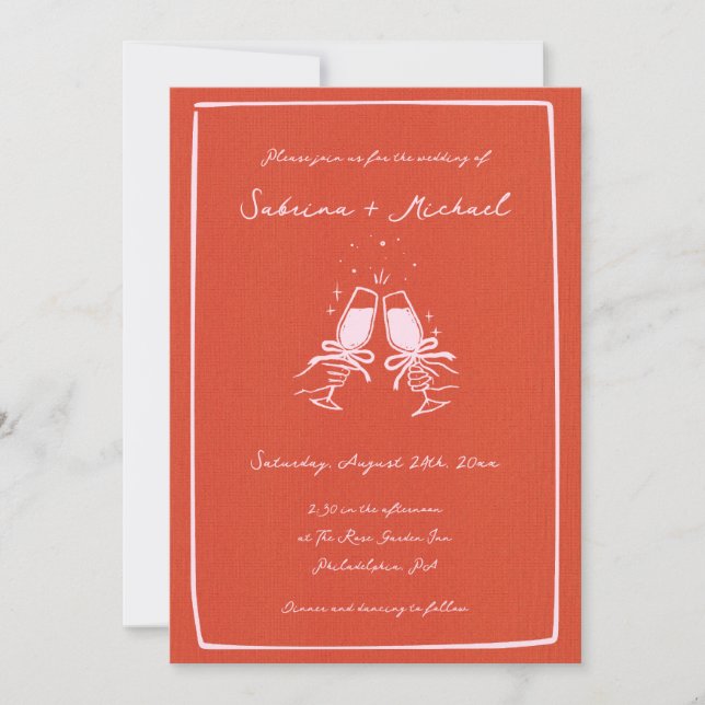Invitación Naranja caprichoso y Boda de vidrio dibujado de ma (Anverso)