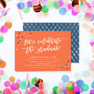 Invitación Naranja celebremos al Fiesta graduado