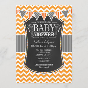 Invitación Naranja Chalkboard Chevron Baby Shower Invitado