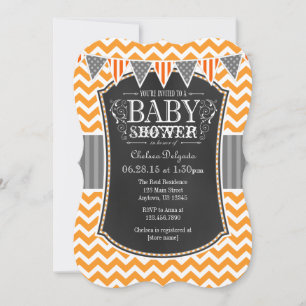 Invitación Naranja Chalkboard Chevron Baby Shower Invite