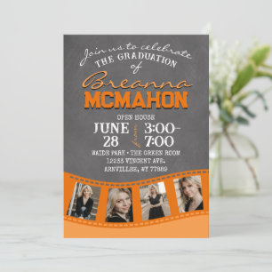 Invitación Naranja Chalkboard Filmstrip 5 Graduación de imáge