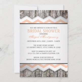 Invitación Naranja Chevron & Wood Rustic Bridal Shower