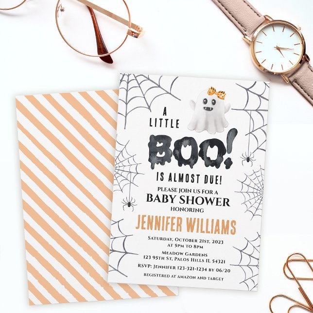 Invitación Naranja chica fantasma pequeño negro ducha bebé (Subido por el creador)