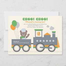 Invitación Naranja Choo Choo Conductor de Osos Cumpleaños