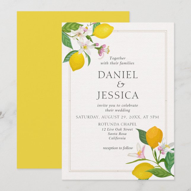 Invitación Naranja cítrico flor acuarela botánica (Anverso / Reverso)