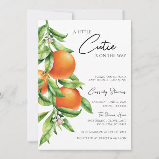 Invitación Naranja Citrus Cutie en el camino a Baby Shower