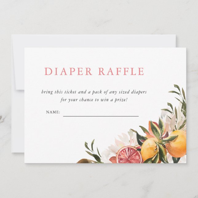 Invitación Naranja Citrus Floral Botánica | Diaper Raffle (Anverso)