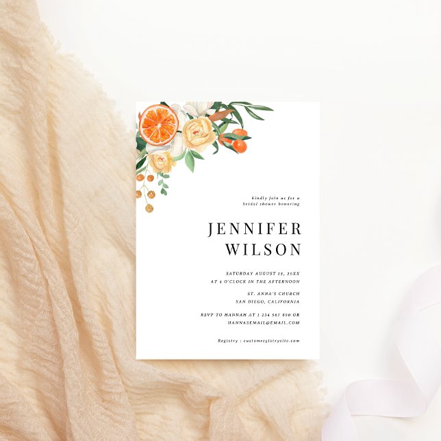 Invitación Naranja Citrus Floral Minimal Bridal Shower (Subido por el creador)