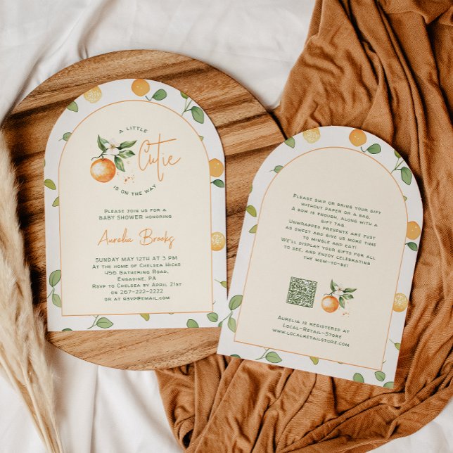 Invitación Naranja Citrus Little Cutie Arch Baby Shower (Subido por el creador)