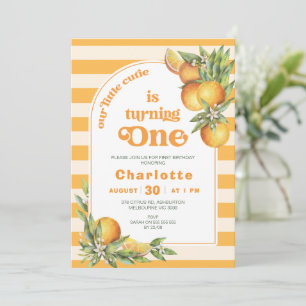 Invitación Naranja Citrus Little Cutie Un primer cumpleaños