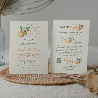Invitación Naranja Citrus Pequeño Cutie Todo En Un Baby Showe