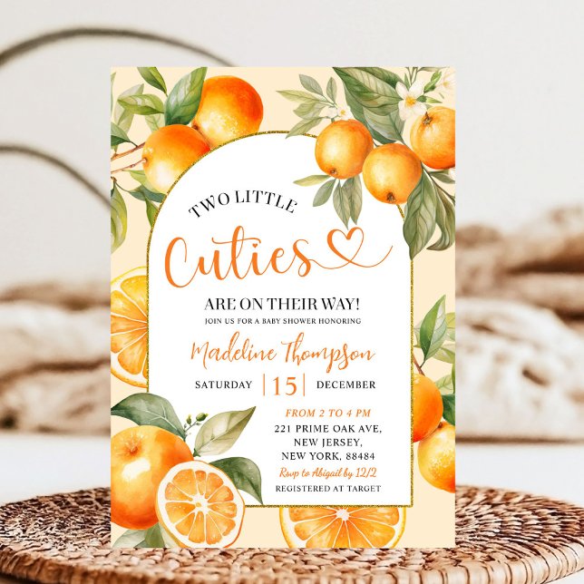 Invitación Naranja Citrus Summer Fruit Twin Baby Shower (Subido por el creador)