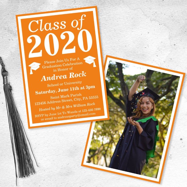 Invitación Naranja Clase Blanca de la Foto de Graduación 2024 (Subido por el creador)