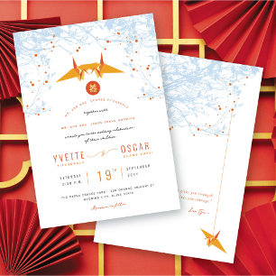 Invitación Naranja colgante Origami Cranes y Boda de citas de