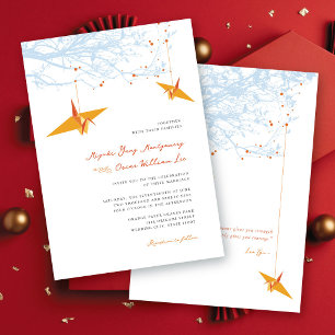 Invitación Naranja colgante Origami Cranes y Boda de citas de