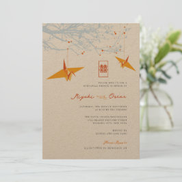 Invitación Naranja colgante Origami Cranes y Boda de citas de