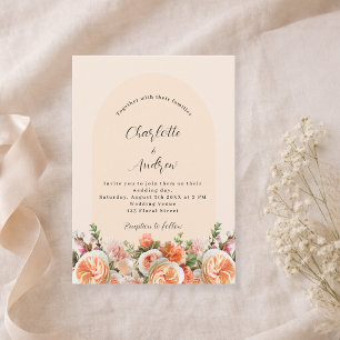 Invitación Naranja color melocotón rosa florero boda