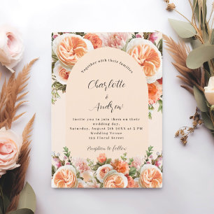 Invitación Naranja color melocotón rosa florero boda