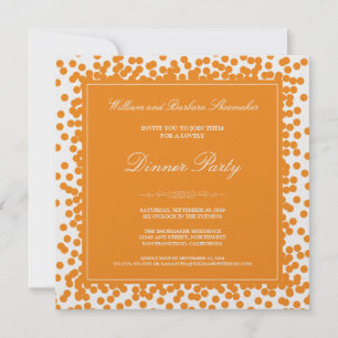 Invitación Naranja Confetti Cena invitada