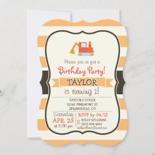 Invitación Naranja Construcción Juguete Backhoe