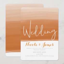 Invitación Naranja Coral Melón Acuarela Boda Glam Moderna