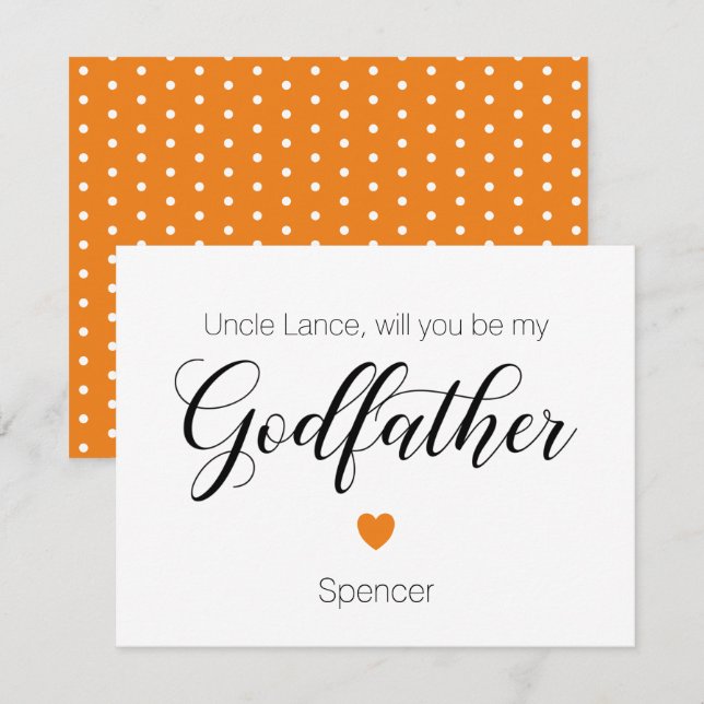 Invitación Naranja Corazón, Serás Mi Propuesta De Padrino (Anverso / Reverso)