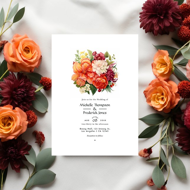Invitación Naranja, Cranberry y Boda Floral Verde (Subido por el creador)