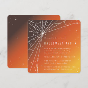 Invitación Naranja cuadrado Diamante Spider web Halloween Par