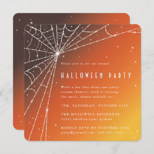 Invitación Naranja cuadrado Diamante Spider web Halloween Par