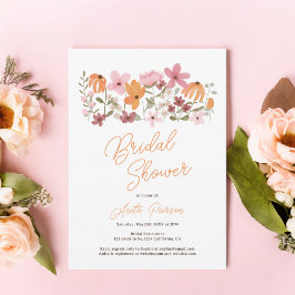 Invitación Naranja Cute boho pradera flor silvestre ducha de 